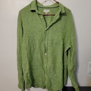 Banana Republic Mens XL Green Linen Blend Long Sleeve Button Down Shirt 17-17.5